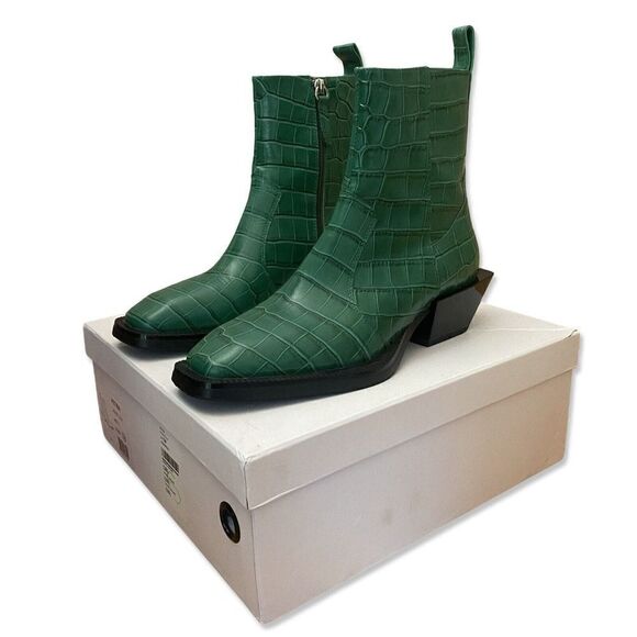 Alias Mae Petra Green Croc Embossed Bootie Boots Shoes Western Revolve NIB 8 38 - Picture 4 of 14